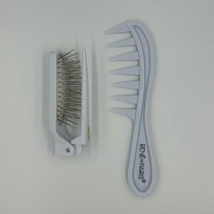 René of Paris White Folding Hair Brush and Detangling Wig Comb Set (2 Items)